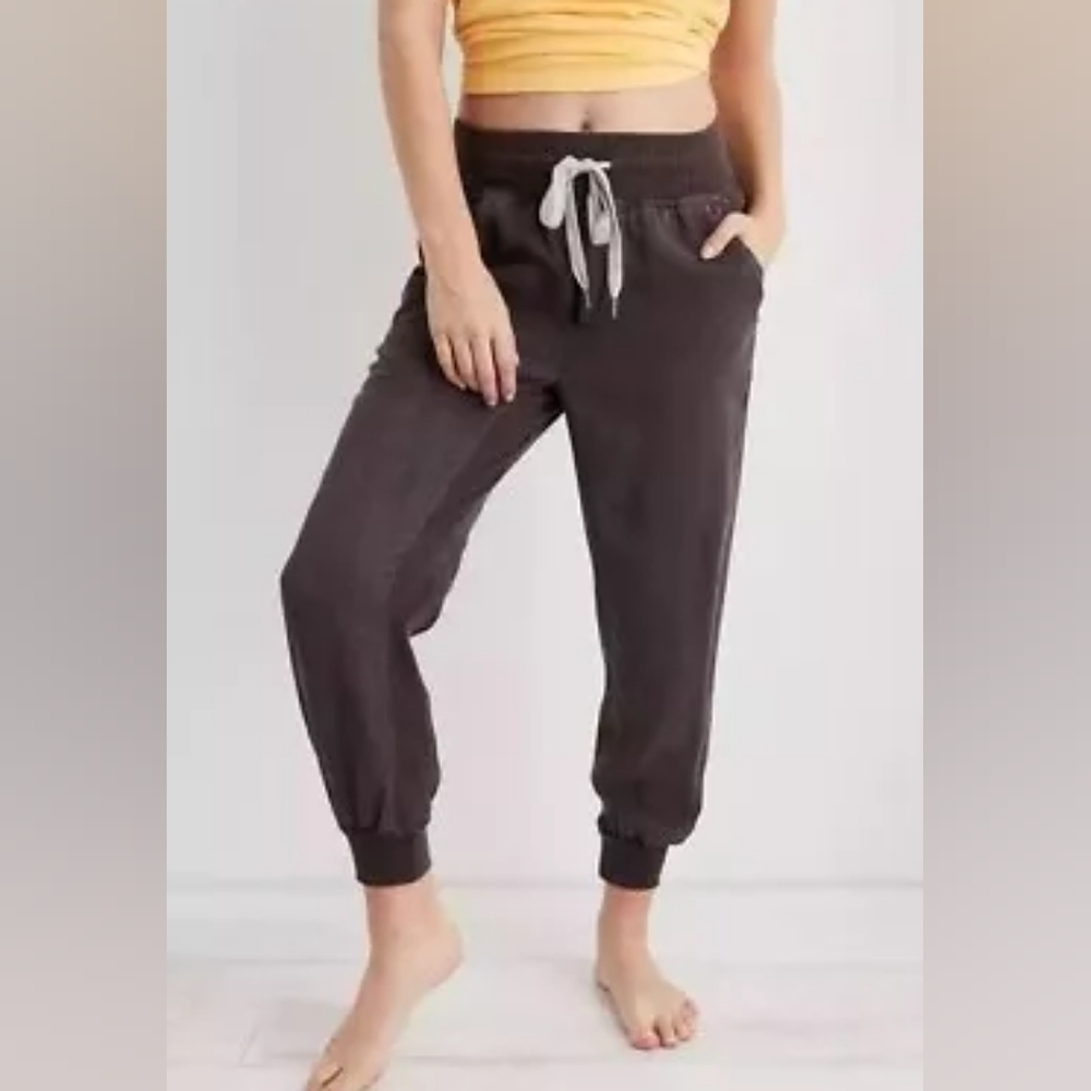 #359 Aerie Dark Purple/Brown Ribbed Woven Lyocell Joggers